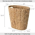 thumbnail image 4 of Handwoven Water Hyacinth Wicker Waste Basket with Built-in Handles for Bedroom & Bathroom - 1 Pack, 4 of 5