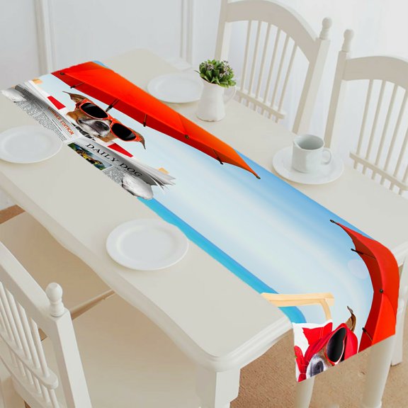 ECZJNT Dog Newspaper Beach Chair Cocktail Umbrella Summer Vacation Hammocks table runner table cloth tea table cloth 14x72 inch