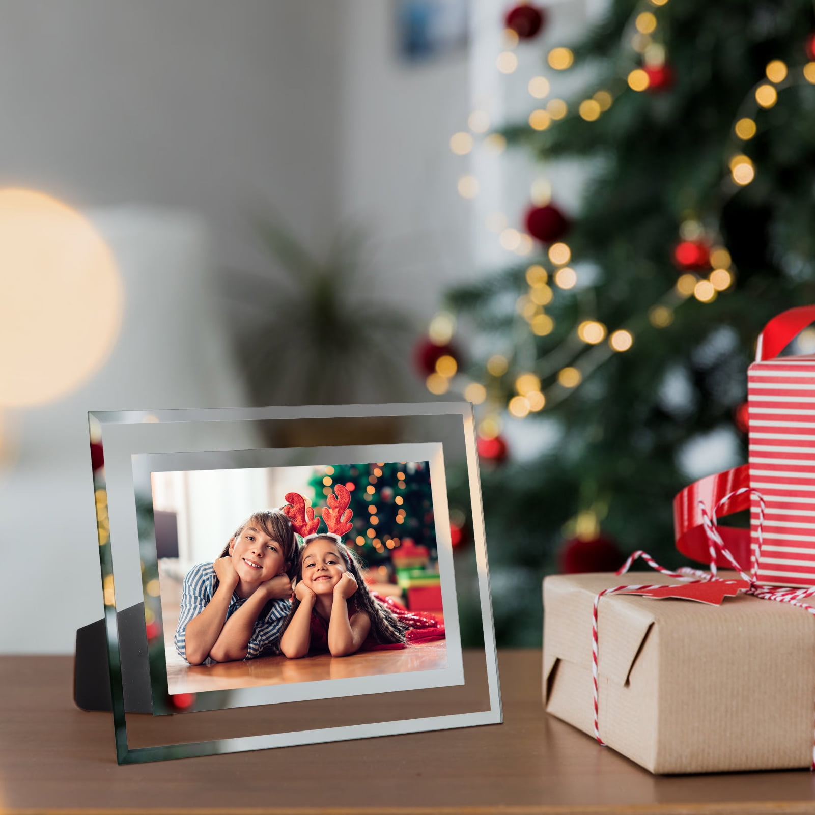 12 Pack 5x7 Glass Picture Frames Set, Clear Floating Photo Frames for Desktop Display, Gift for Father' s Day or Wedding