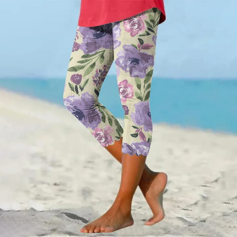Capri Pants for Women Printed Stretch High Waist Summer Leggings