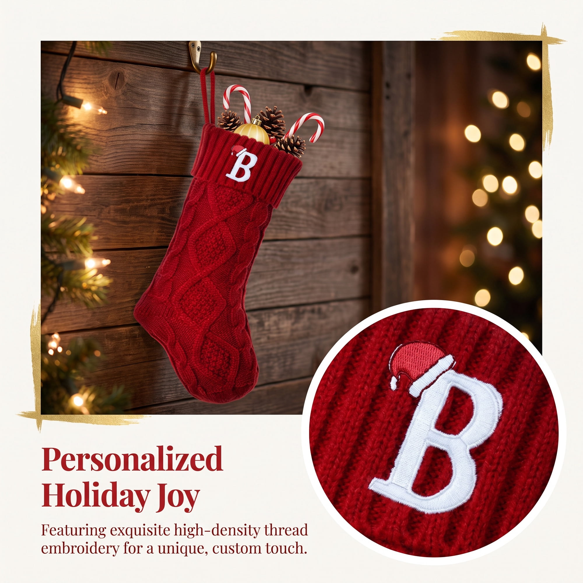 Unique Bargains Canine Bone Christmas Stocking Luxury Puppy Holiday Keepsake Sack Red Letter B 17"