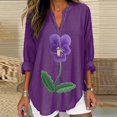 thumbnail image 2 of WEAIXIMIUNG Chemise Décontractée Confortable à Manches Longues Col en V Imprimé Floral Violet pour Femmes Saint-Valentin, 2 of 4