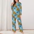 thumbnail image 2 of KLL Sunflowers Print Women's Long Sleeve Pajamas with Pants Sleepwear Loungewear 2 Set-Large, 2 of 7