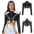 thumbnail image 5 of Choomomo Women's Shoulder Epaulet Crop Top Singer Dance Jacket Sequin Long Sleeve & Front Zipper Black 3XL, 5 of 6