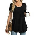 thumbnail image 2 of Wycnly Womens Shirts Comfy Lightweight Petal Sleeve Pleated Swing Tunic Tops Summer Short Sleeve Round Neck Ladies Solid Tops and Blouses Black s, 2 of 6