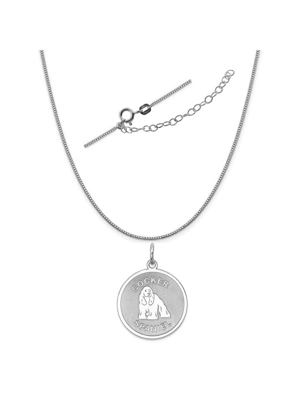 Sterling Silver Anti-Tarnish Treated Cocker Spaniel Disc Charm on an Adjustable Chain Necklace 
