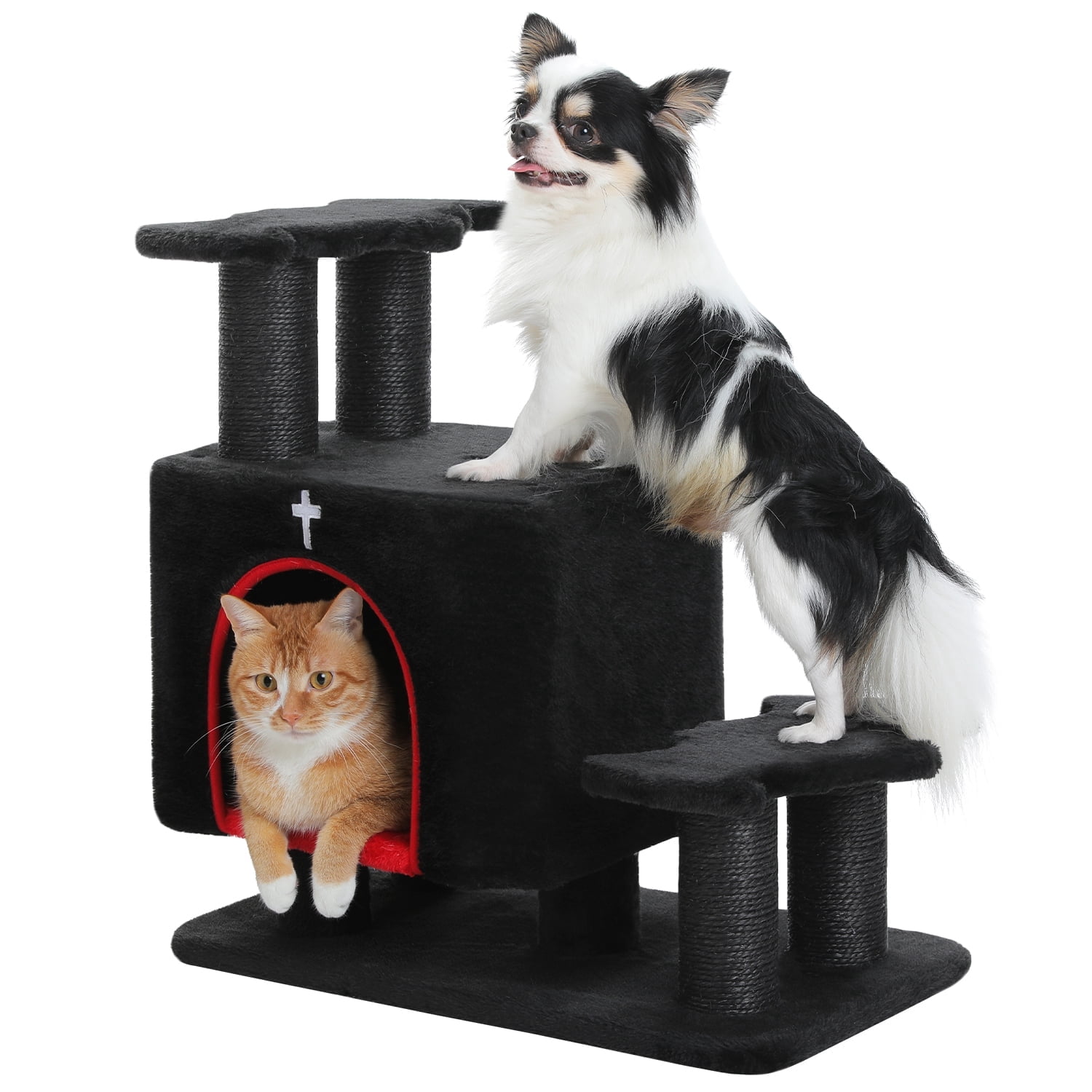 PAWZ Road 21.3" Dog Stairs with Scratching Post 3-Step Pet Stairs with Cat Condo for Small Dog Black