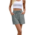 thumbnail image 2 of Siminsem Womens Bermuda Shorts Striped Cotton Blend Knee Length Five Point Pants Summer Vacation Casual High Waisted Elastic Breathable Lounge Travel, Green, M, 2 of 6