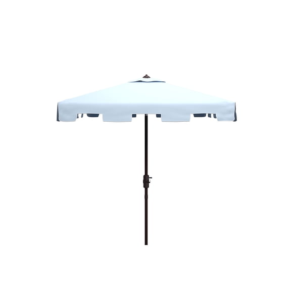 SAFAVIEH Zimmerman 7.5' Market Crank Square Patio Umbrella, Baby Blue/White