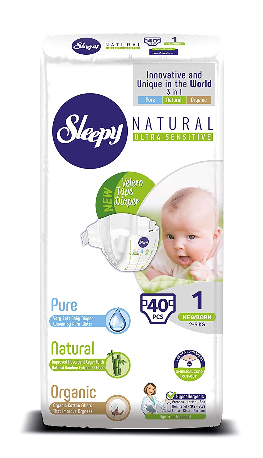 Diapers Newborn/Size 1 (4-11 lb), 40 Count - SLEEPY Disposable Baby Diapers