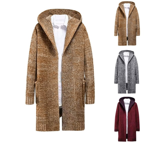 Brondbend Men's Winter Coats Men's Fall Cardigan Hooded Long Sleeved Open Front Outerwear Solid Color Fashion Jacket Loose Fit Going out Tops Gray