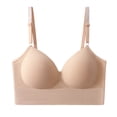thumbnail image 3 of Women's Wireless Bra, Full Coverage Underarm Smoothing V Neck Bra with Adjustable Straps, Support Lift Comfort Bra | VerBelle,Khaki XL, 3 of 6