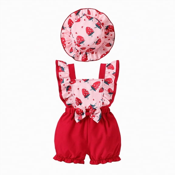 mgoYE Toddler Baby Girl Clothes 3Month Two Sweet Birthday Outfits Shorts Set Bowknot 2T Shirts Summer Clothes with Hat(Red,12-18 Months)