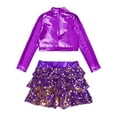 thumbnail image 4 of iiniim Kids Girls Jazz Hip Hop Modern Dance Outfits Sequins Mock Neck Long Sleeve Crop Top with Skirted Shorts Purple 12, 4 of 7