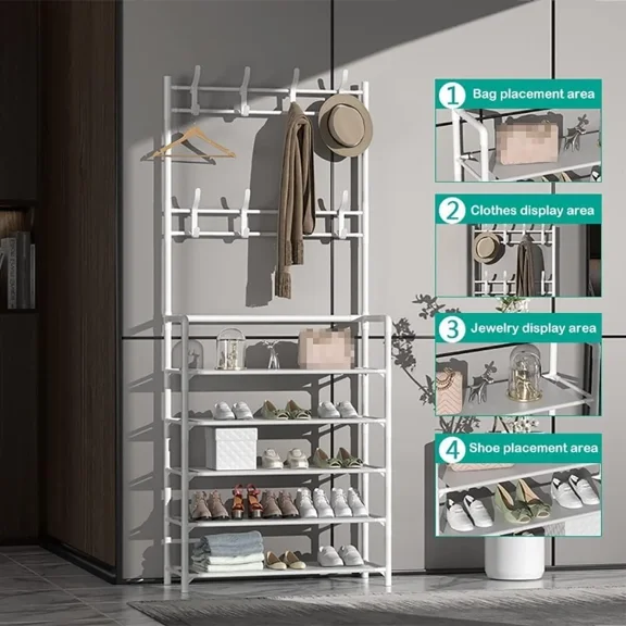 Adult 5-Tier Freestanding Shoe Rack with Connector, Black, Holds up to 15 Pairs of Shoes