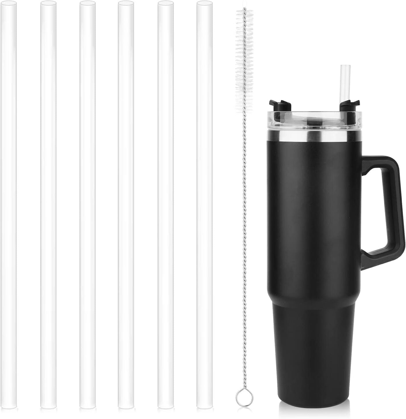 AIERSA 6Pcs Replacement Black Straw for Stanley 40oz Cups,Plastic Reusable  Straw for Stanley Quencher H2.0 FlowState Tumbler, Long Straws with