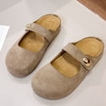 thumbnail image 4 of HTHLVMD Mocassins Sans Dos pour Femmes, Ballerines en Daim Mary Jane pour Femmes / Chaussures Décontractées Confortables à Bout Rond avec Sangle Réglable et Bouton Doré / Mocassins Légers pour la Marche Quotidienne, Kaki 5, 4 of 9