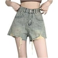 thumbnail image 2 of ClodeEU Womens High Waist Hem Denim Shorts,Y2K Loose Denim Shorts with Pockets Blue ~,Womens Plus XL, 2 of 8