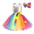 thumbnail image 4 of Utlike Girls Outfit Sets Rainbow Sequin Handmade Mesh Skirt And Colorful Hair Clip Casual Loose Cute Two Piece Set Girls Holiday Dresses Sets Size 6 Years-7 Years, 4 of 9