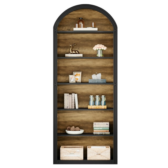 Tribesigns 6-Tier Black Arched Bookshelf, 75.98" Tall Arched Bookcase with Storage Shelves, Floor Standing Open Display Shelving Unit for Living Room, Bedroom, Home Office (Black, 6-Tier)