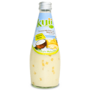 Kuii Drinks Coconut Milk with Nata de Coco, Banana, 290 mL Single Glass Bottle