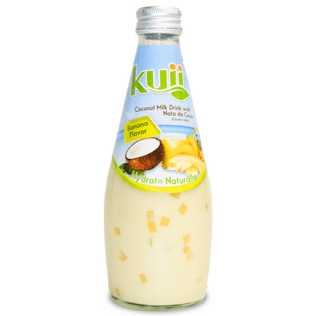Kuii Drinks Coconut Milk with Nata de Coco, Banana, 290 mL Single Glass Bottle