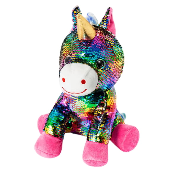 HollyHOME 12 Inch Rainbow Sequins Unicorn Stuffed Animal Plush Toy Reversible Flip Sequin Gift for Kids
