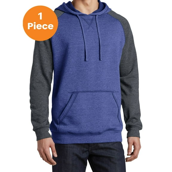 District DT196 Young Mens Lightweight Fleece Raglan Hoodie, Heathered Deep Royal/ Heathered Charcoal, M, Mens Hoodies