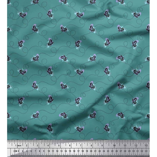 Soimoi Tissu en Coton Bleu Imprimé Insectes & Texture au Mètre 56 Pouces de Large
