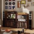 thumbnail image 3 of PULUOMIS Record Player Stand with Vinyl Storage, Flip Top Media Cabinet, Audio-Video Stereo Cabinet，Mid-Century Turntable Table with Open Storage for Living Room, Bedroom, Walnut, 3 of 10