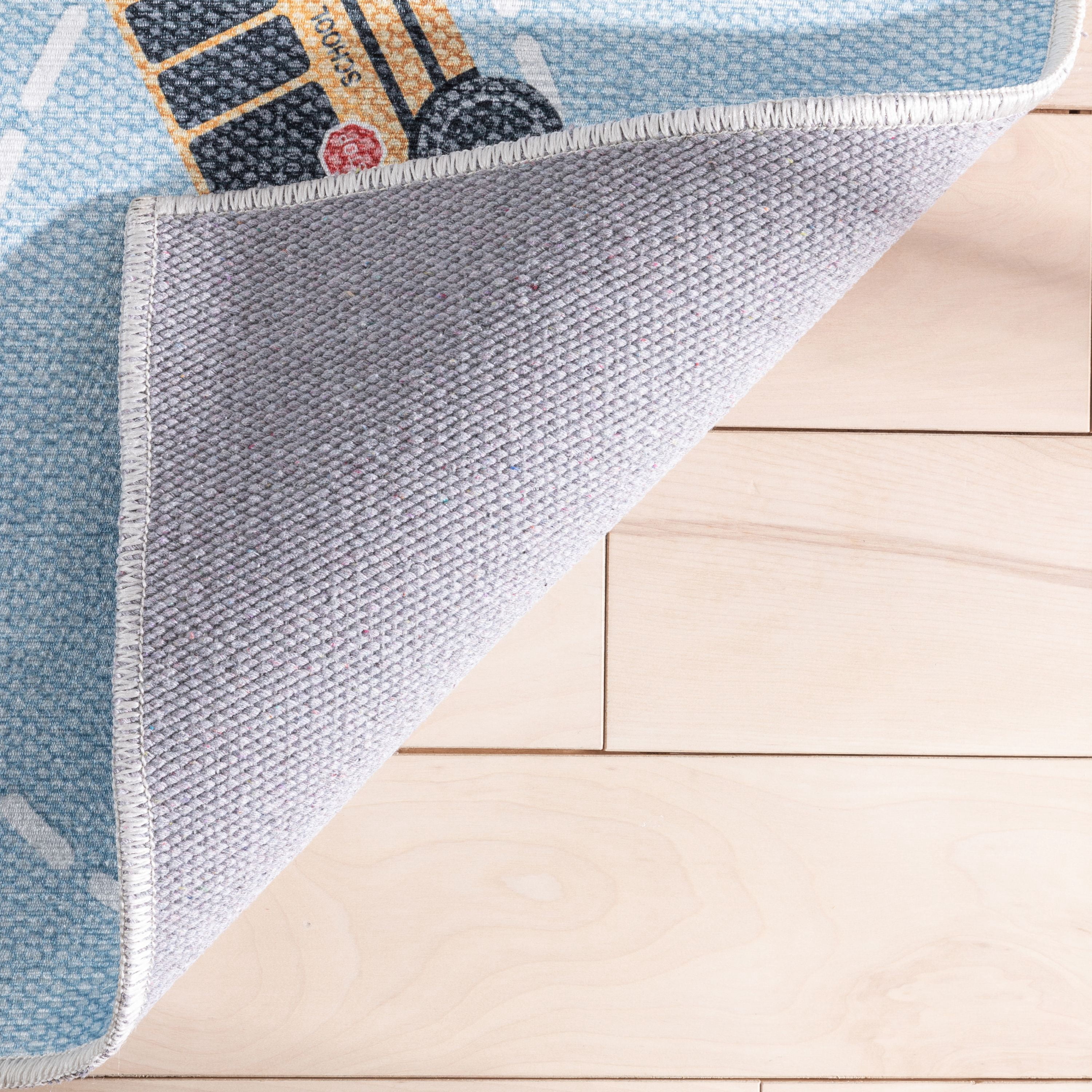 Well Woven Kids Rugs Traffic Modern Blue Printed Distressed Machine Washable 3'3" x 5' Area Rug