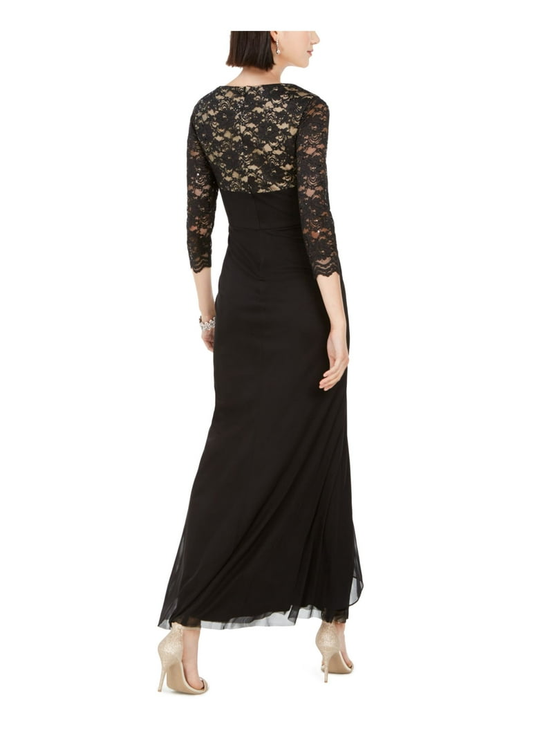 JESSICA HOWARD Womens Black 3/4 Sleeve V Neck Maxi Sheath Evening