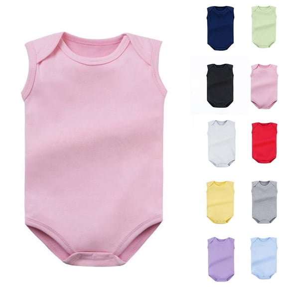 Busydd Infant Girl Clothes Onesie 0-24 Months Comfy Breathable Cotton Sleeveless Baby Boy Romper Summer Solid Color Round Neck Rompers 0-3 Months