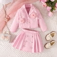 thumbnail image 2 of Likimi Toddler Girls Two Piece Set Long Sleeve Lapel Solid Color Button Shirt With 3D Floral Design Pleated Skirt Fashion Spring Autumn Outfits Set Size 5-6 Years Pink, 2 of 5