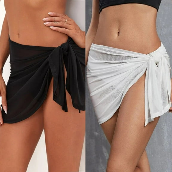 Baqcunre Swimsuit Coverup for Women, 2 Pieces Women Beach Sarongs Sheer Cover Ups Mesh Bikini Wrap Skirt for Swimwear , Swim Suits for Women 2024, Cover Ups for Swimwear Women Black L