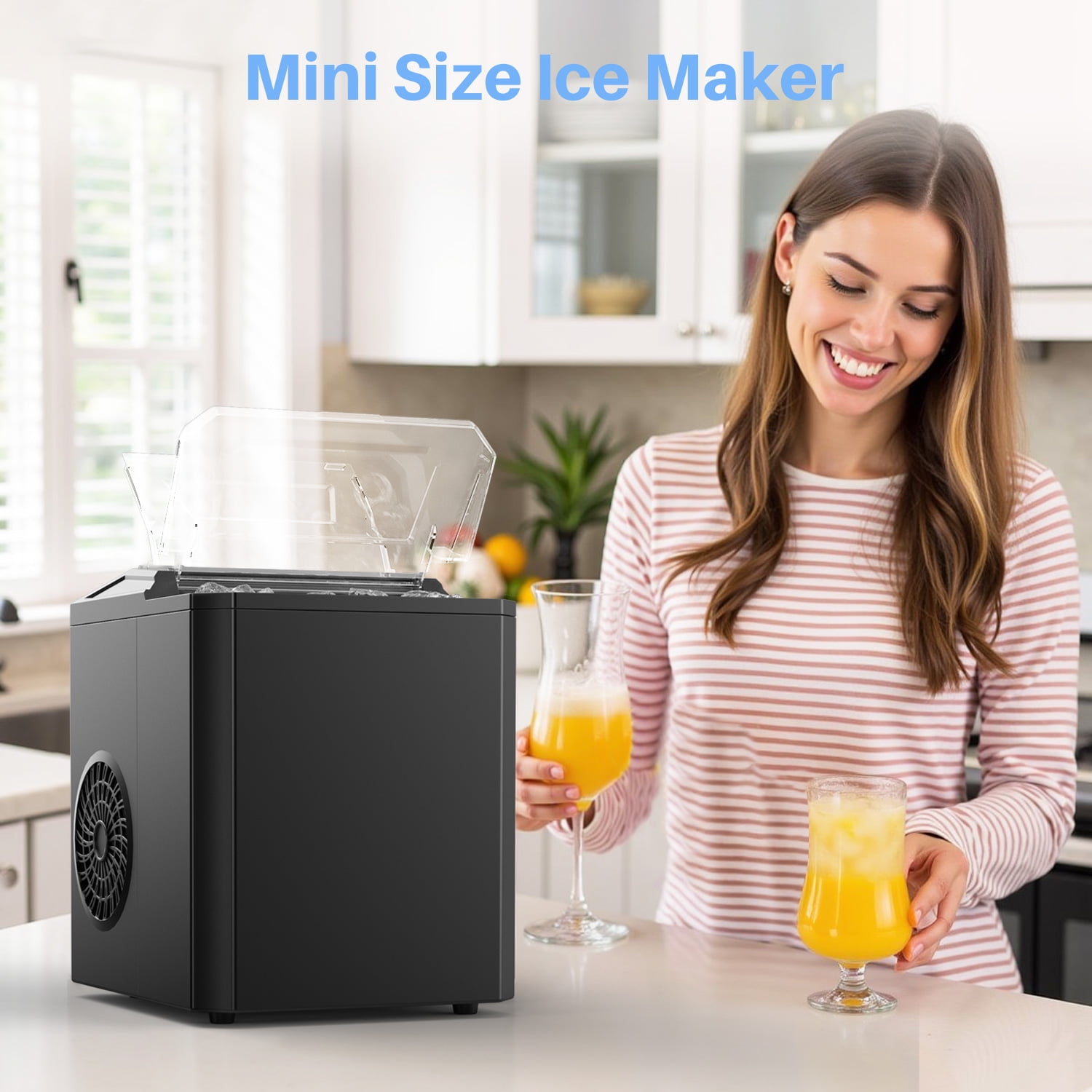Simenmax Ice Maker, Portable Countertop Icemaker Machine, Self Cleaning Quiet 2 Sizes Bullet Cubes Makers, 9 Cubes in 6 Mins,Black