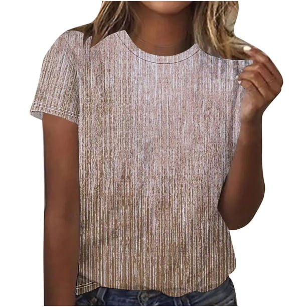 Tops Cortos para Mujeres Retro Impreso Cuello Redondo Manga Corta, Camiseta Casual para Uso Diario Y de Fiesta