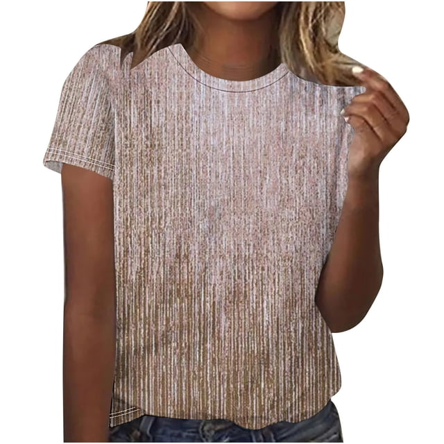Blouses for Women Womens Retro Printed T-Shirt Round Neck Short Sleeved Top