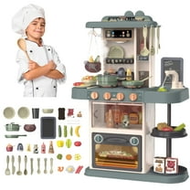 JVBTVB Kids Toy Kitchen Sets, Interactive Kids Kitchen Play Set with Lights and Music, 43PCS Pretend Kitchen Toys Realistic Sound Effects and Simulated Functionality Gifts for Toddler Aged 2-12 Years