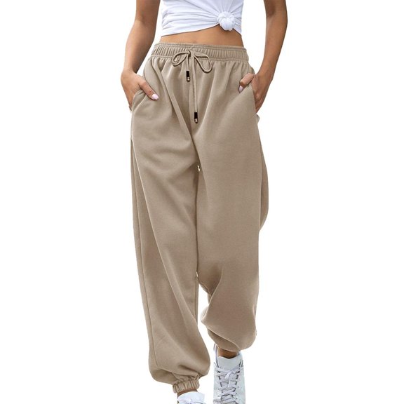 Patlollav Sweatpants Womens Fashion Casual Solid Elastic Waist Trousers Long Straight Pants