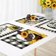 thumbnail image 5 of SPXUBZ Placemats, Black and White Buffalo Plaid Sunflower Gnome Little Bee Hello Sunshine Kind 18x12 Inch Placemats for Family Table Holiday Decorating Placemat Set of 4, 5 of 5