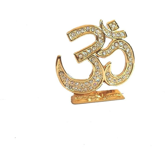 MASSIVE MART Hindu Religious Symbol OM Studded Idol Golden Metal Statue for Car Dashboard | Mandir Pooja Murti | Temple Puja | Home Decor | Office Showpiece