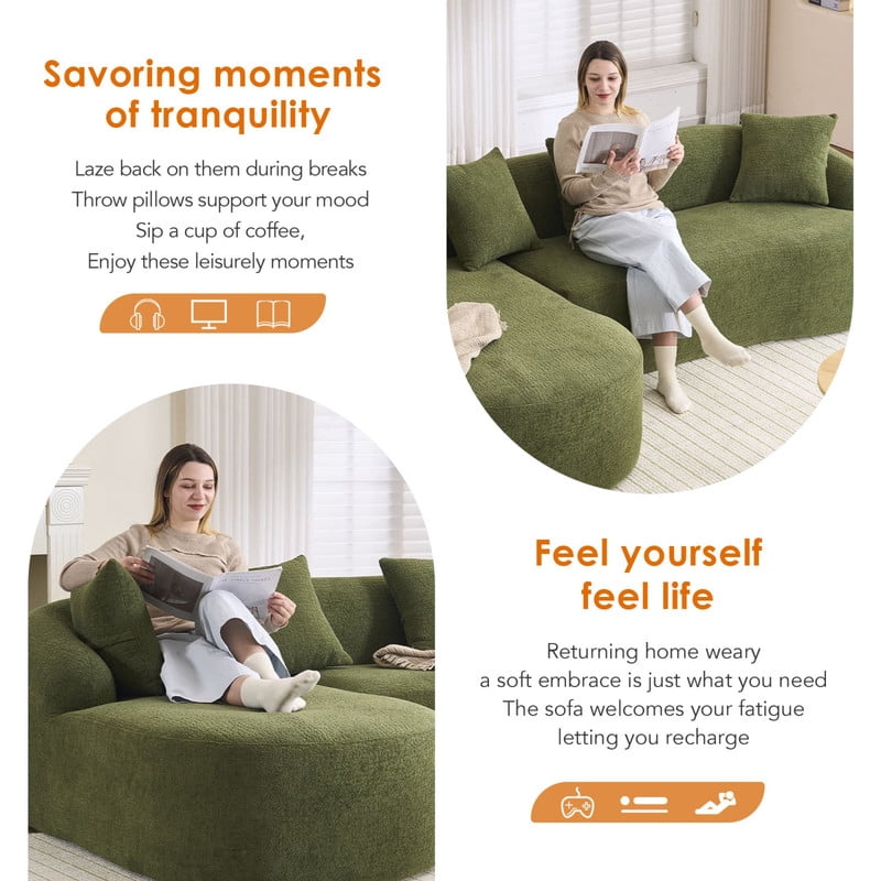 Curved Sectional Sofa with Chaise, 99'' Modern Luxury Chenille Cloud Couch for Living Room, Oversized 3-Seater Sofa Couch for Living Room, No Assembly