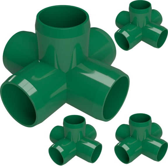 FORMUFIT PVC Fitting, 5-Way Cross Side Outlet, Furniture Grade, 1-1/4" Size, Green, 4-Pack (F1145WC-GR-4)