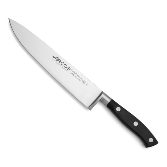 ARCOS Riviera Series 8" Chef Knife, Stainless Steel, Black Handle