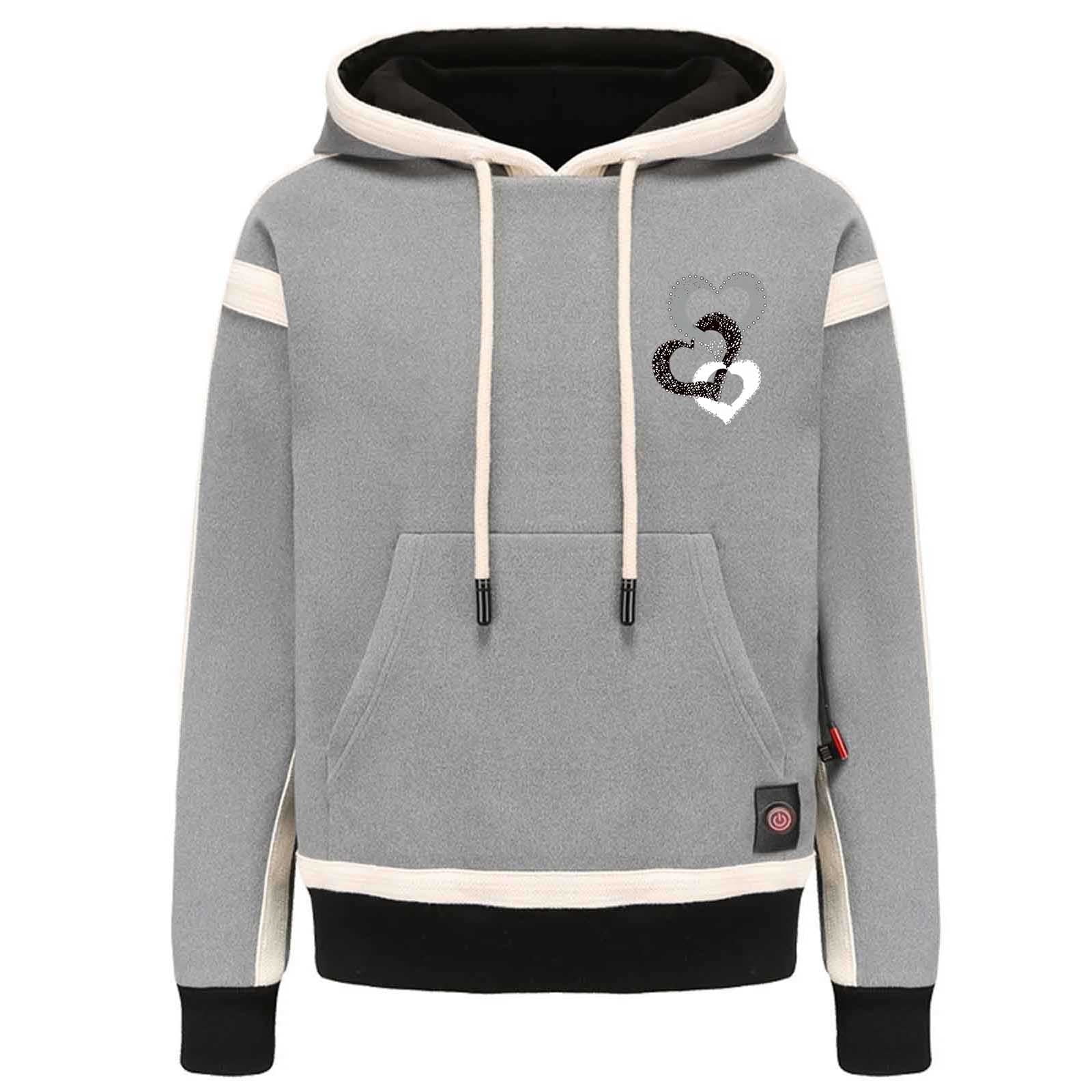 Titcea Heated Hoodie Women, 3 Adjustable Temperature 9 Heating Zones, USB Rechargeable Heated Sweatshirt with Hood Fashion Print Drawstring Warming Sweater, Gifts for Her