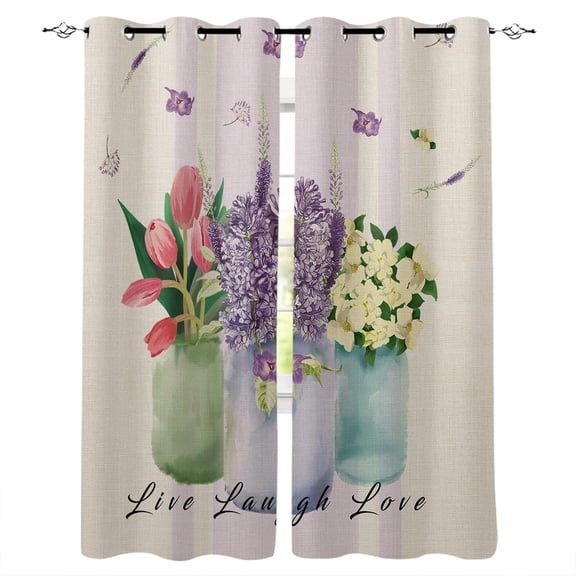 Spring Floral Tulip Blackout Curtains 63 Inches Long for Bedroom, Lavender Vase Thermal Insulated Room Darkening Black Out Window Curtain Panels Grommet Drapes for Living Room