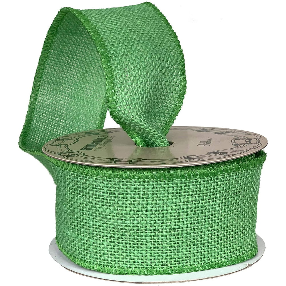 Lime Green Fabric Burlap Ribbon 2 1/2" x 10 Yards, Wired Edge