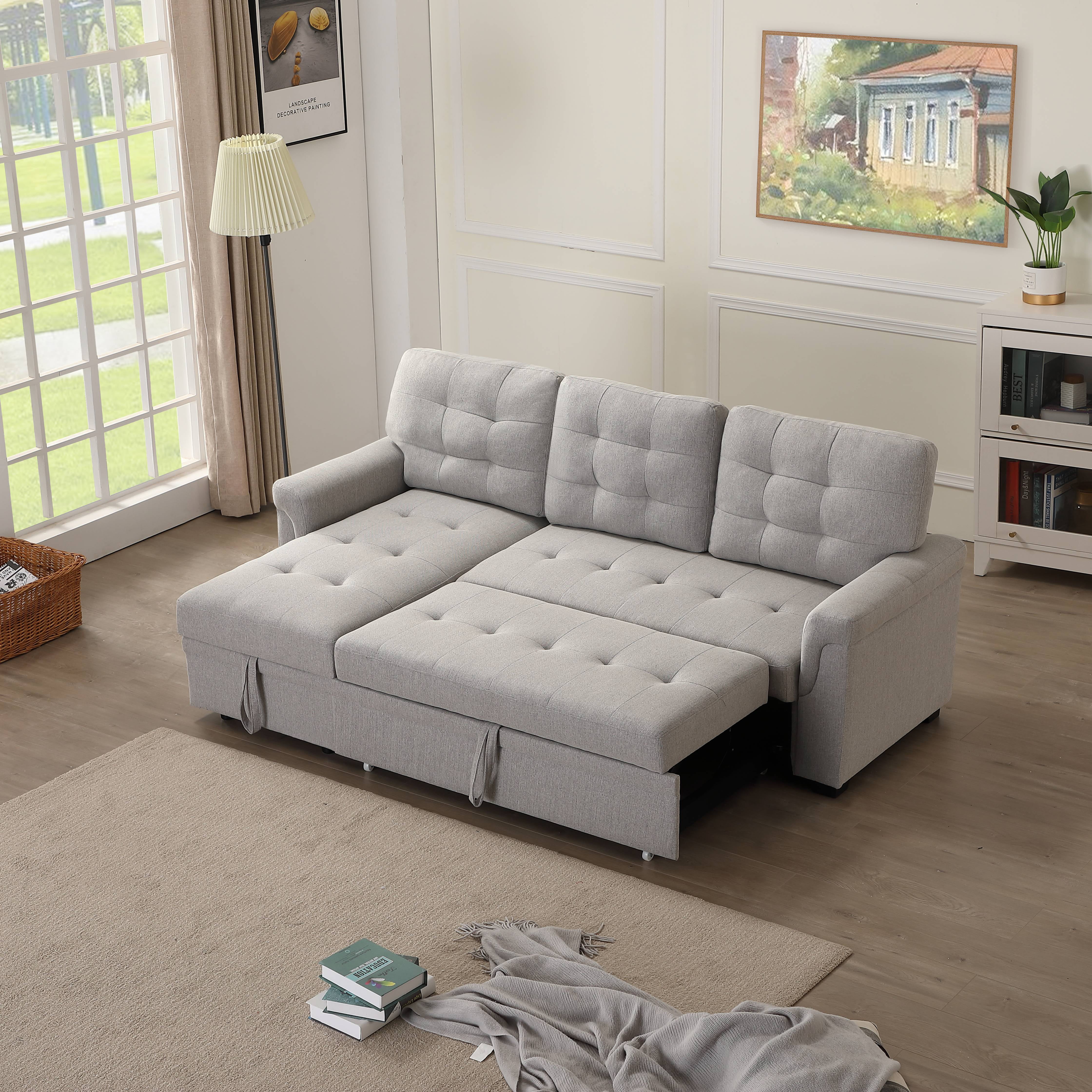 Modern Upholstered Sofa with Reversible Sectional Chaise, 86"W Mid