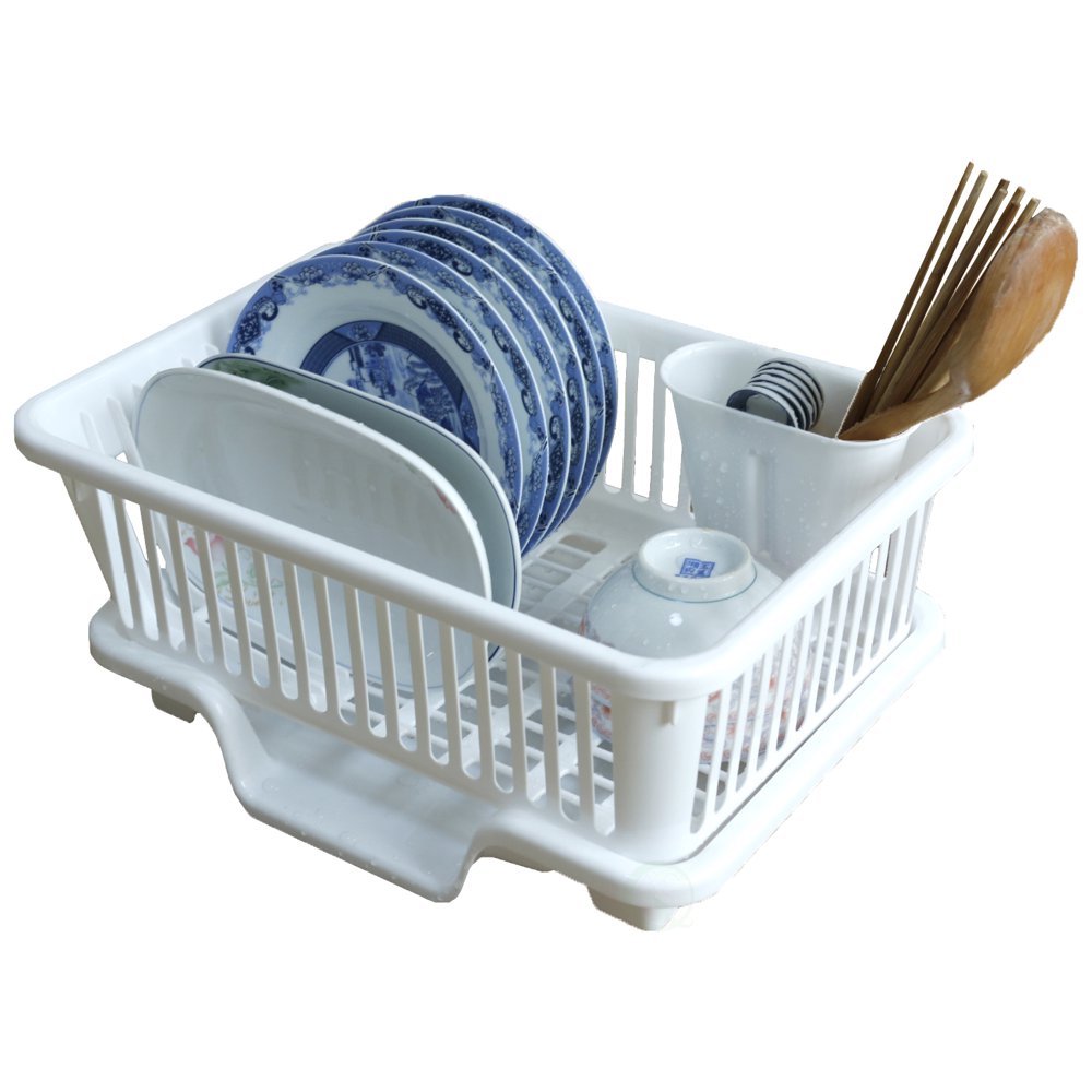 Basicwise Plastic Dish Rack with Drain Board and Utensil Cup Walmart